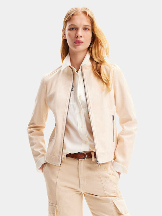Desigual Toronto Women's Short Biker Leather Jacket for Winter Beige  24SWEW12-1001 | Skroutz.mt