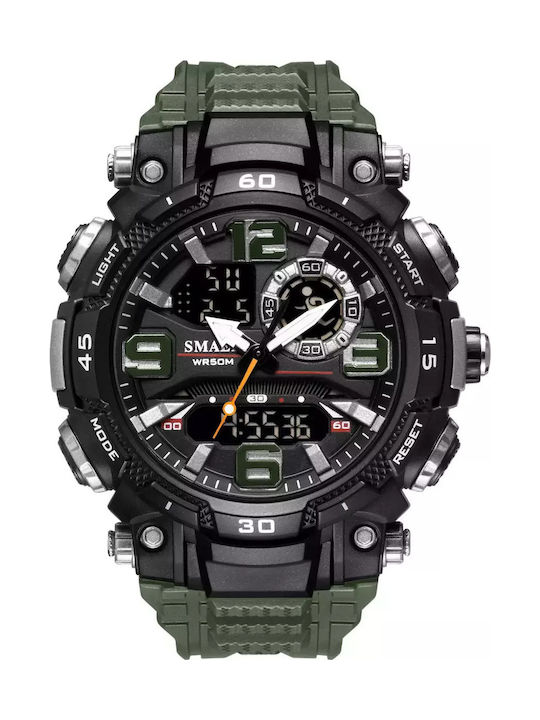 Smael Ceas Barbati 22mm Cronograf Baterie cu Culoare Verde Cauciuc Brățară