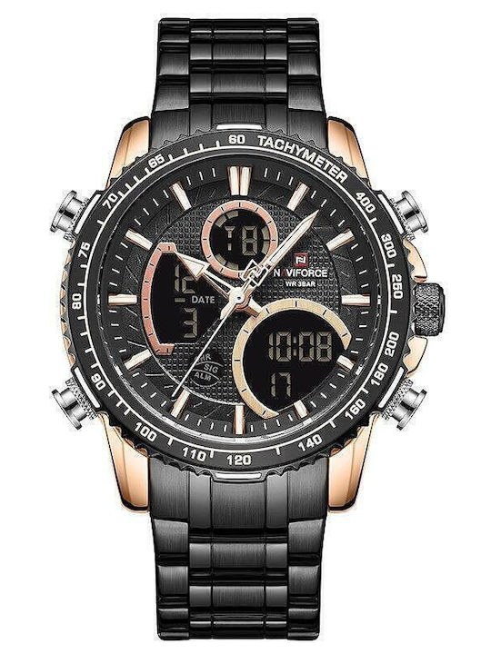 Naviforce Ceas Bărbați 46mm Cronograf Baterie cu Brățară din metal Neagră