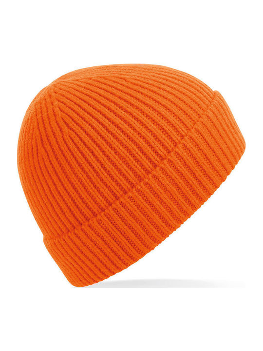 B380 Pom Pom Beanie Unisex Σκούφος Πλεκτός σε Πορτοκαλί χρώμα
