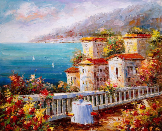 Pictură Grecia Port Mării 2 Cadre pe Pânză 60x40cm