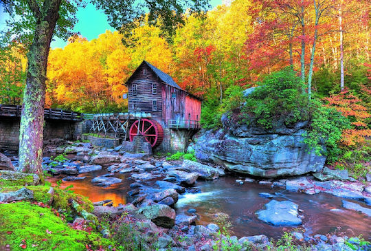 Tapet Autocolant De Perete Autumn In Forest A Mill 220x135cm Lavabil
