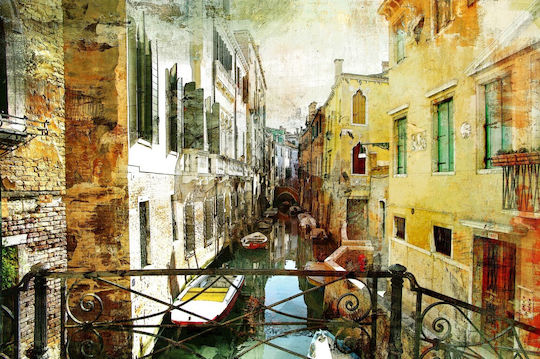 Venetia Italia Bărci Pe Canal Cadru Pe Pânză 90x60cm