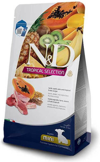Farmina N&D Tropical Selection Puppy Mini 5kg Dry Food with Few Grains for Small Breed Puppies with Lamb