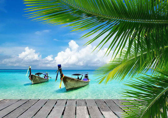 Tapet Autocolant De Perete Boats Among Palm Trees 200x150cm Lavabil