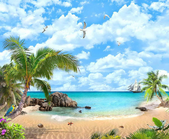 Tapet De Perete Beach Ship Seagulls 220x135cm Lavabil