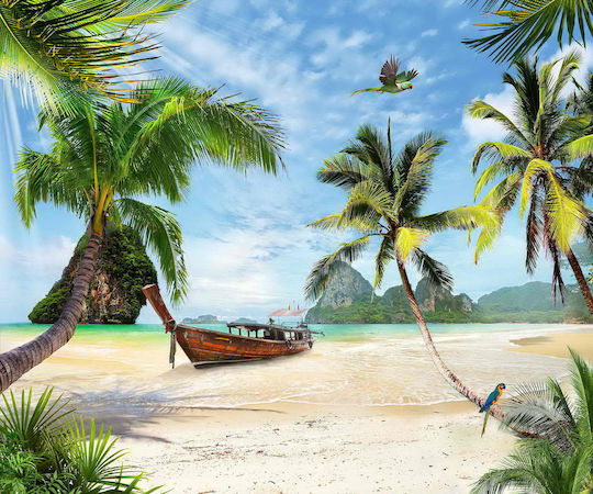Tapet De Perete Beach Boat Parrot 200x150cm Lavabil
