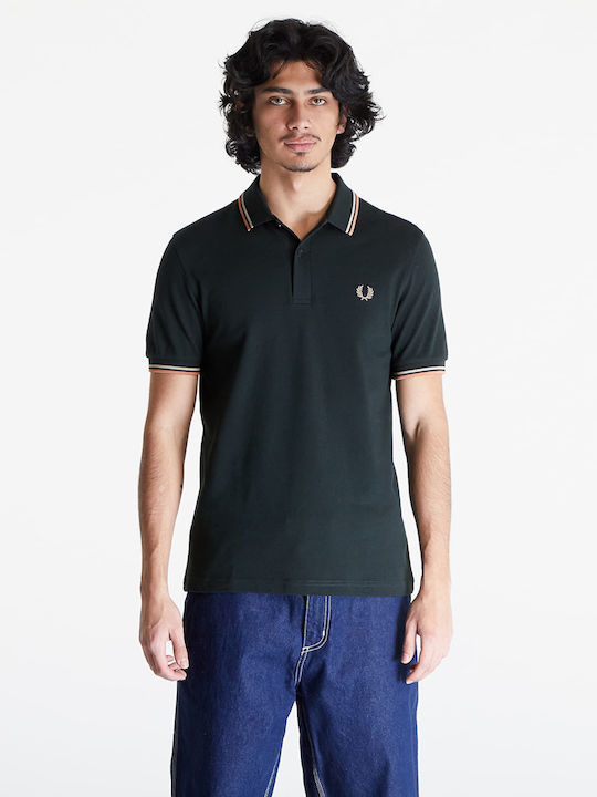 Fred Perry Twin Tipped Men's Short Sleeve Blouse Polo Night Green/ Warm Grey/ Light Rust
