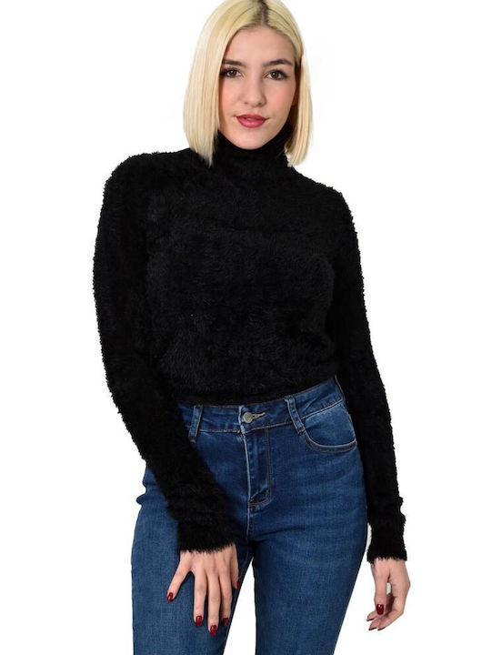 Potre Women's Long Sleeve Sweater Cotton Turtleneck Black