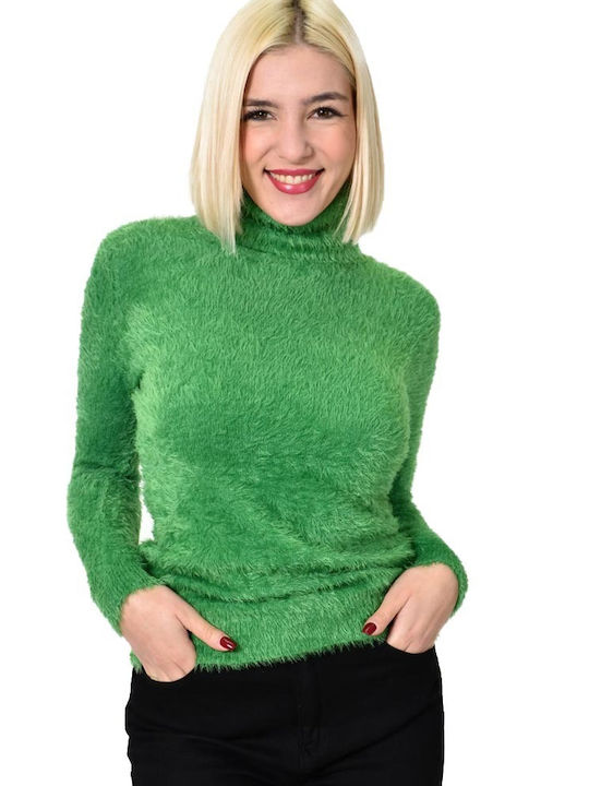 Potre Women's Long Sleeve Sweater Cotton Turtleneck Green