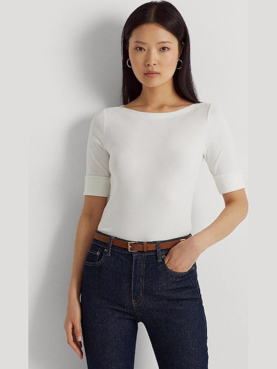 Women's Blouse Cotton with 3/4 Sleeve & Boat Neckline White