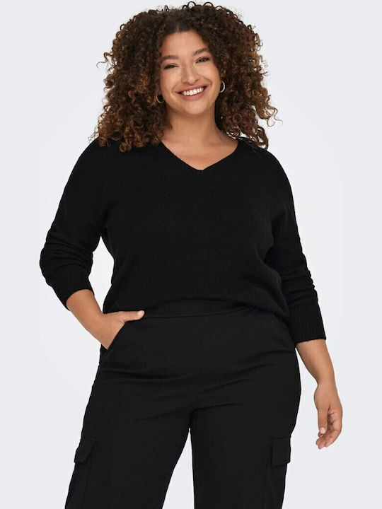 Women's Long Sleeve Sweater Cotton with V Neckline Polka Dot Black