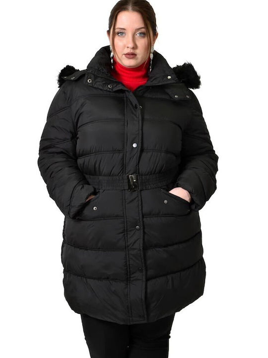 Potre Women's Short Puffer Jacket for Winter with Hood BLACK