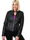 Potre Women's Short Biker Artificial Leather Jacket for Winter BLACK