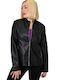 Potre Women's Short Biker Artificial Leather Jacket for Winter BLACK