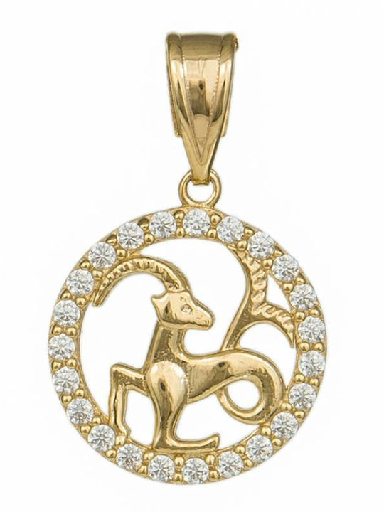 Charm Capricorn Semn Zodiacal Capricorn Din Aur Galben 9 Carate Cu Zircon