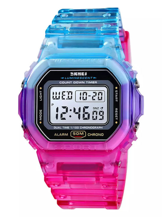 Skmei Vortex Ψηφιακό Γυναικείο Ρολόι 13mm Χρονογράφος Μπαταρίας με Φούξια Καουτσούκ Λουράκι