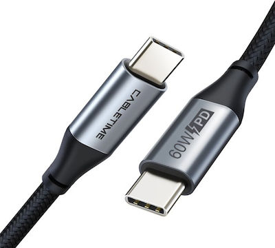 Cabletime Braided USB 2.0 Cable USB-C male - USB-C 60W Μαύρο 2m (128188)