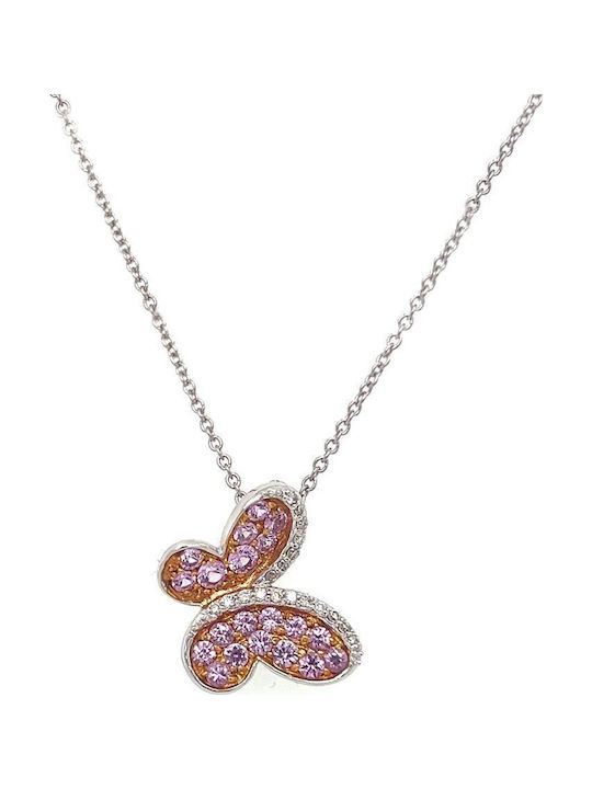 Xryseio Колие с дизайн Пеперуда от Бяло злато 18k