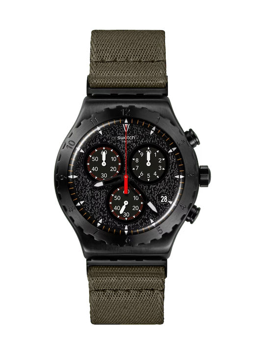 Swatch By Bonfire Herrenuhr 43mm Chronograph Batterie mit Grün Stoffarmband