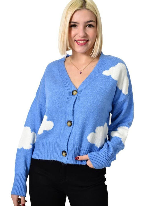 Potre Women's Knitted Cardigan with Buttons Blue