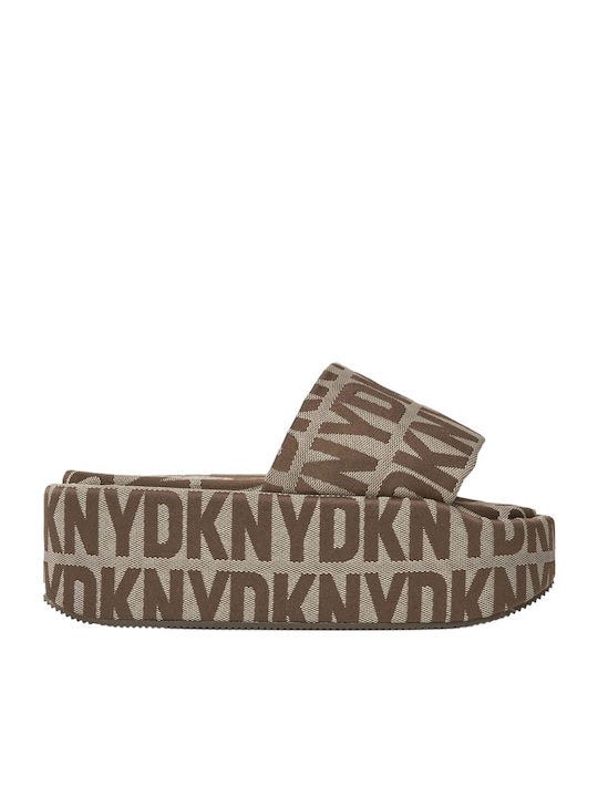 DKNY Γυναικεία Σανδάλια Flatforms σε Καφέ Χρώμα