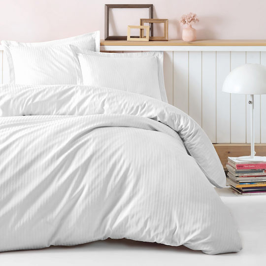 Mijolnir Σετ Διπλή 200x220cm Premium Stripe Λευκό