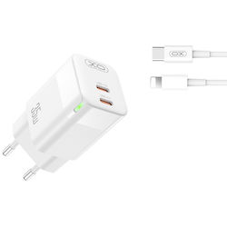 XO Charger with 2 USB-C Ports and Cable USB-C - Lightning 35W Power Delivery Whites (CE07)