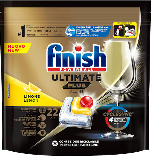 Finish Ultimate Plus All In One 22 Κάψουλες Πλυντηρίου Πιάτων με Άρωμα Lemon