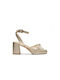 Clarks Leder Damen Sandalen mit Chunky mittlerem Absatz in Gold Farbe