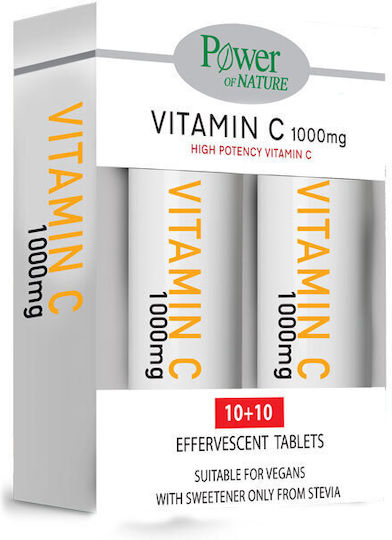 Power Health Vitamin C Βιταμίνη για Ενίσχυση του Ανοσοποιητικού, τo Δέρμα & Αντιοξειδωτική δράση 1000mg Πορτοκάλι 2 x 10 αναβράζοντα δισκία
