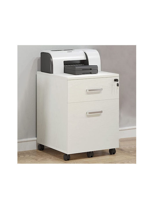 Office Storage Drawer Wooden with Wheels and Lock White 40x45x55.6cm