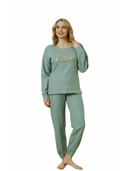 Lindros Winter Damen Pyjama-Set Baumwolle Veraman