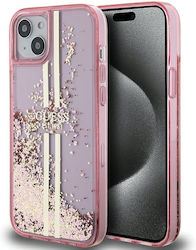 Guess Liquid Glitter Gold Stripes Back Cover Plastic Pink (iPhone 15 Plus)