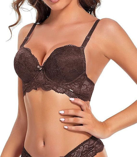 Sexy Σετ Εσωρούχων με Δαντέλα Καφέ