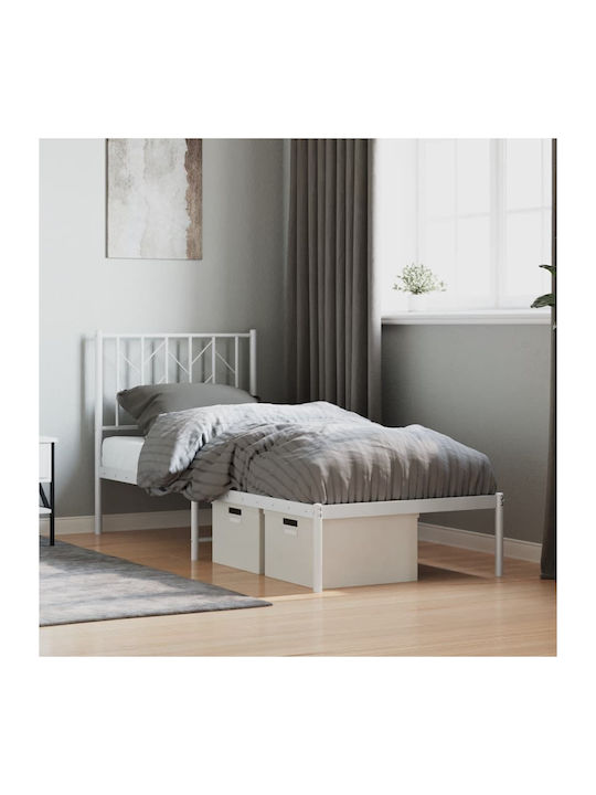 Κρεβάτι Μονό Μεταλλικό Λευκό με Τάβλες για Στρώμα 75x190cm