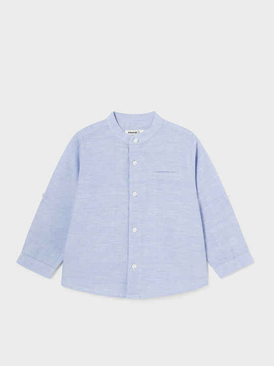 Mayoral Kinder Hemd Langarm Leinen blau