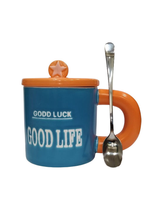 Etoile Good Life Becher Keramik mit Deckel Blau 400ml