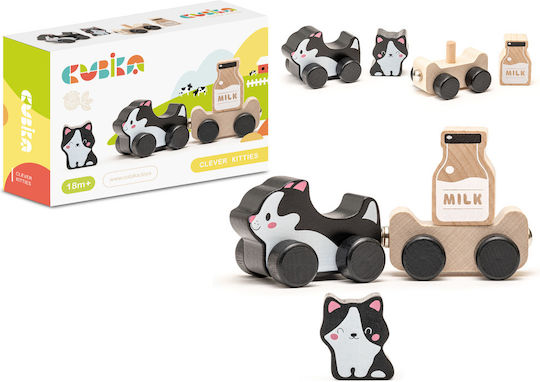 Cubika Push Along Wise Cat Milk Toy made of Wood for 18++ Months