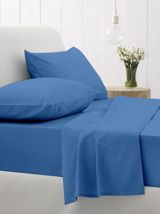 Sunshine Cotton Feelings Σεντόνι Υπέρδιπλο με Λάστιχο 160x200+30εκ. Blue 104