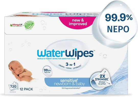 WaterWipes Hypoallergenic Baby Wipes 99.9% Water Fragrance Free Alcohol Free Parabens Free 12x60pcs