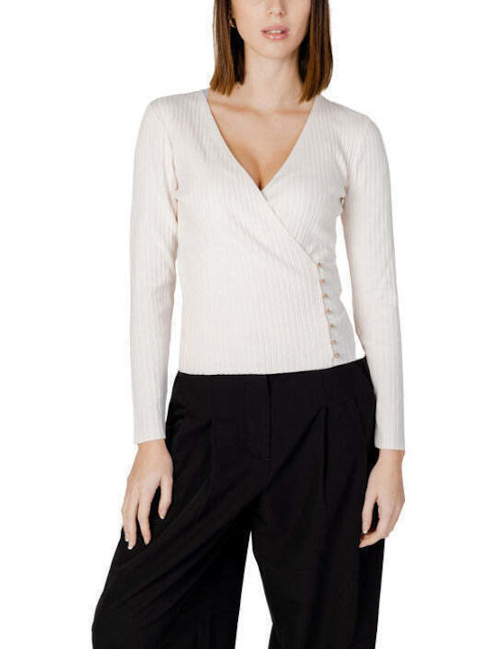 Morgan Women's Long Sleeve Sweater with V Neckline White