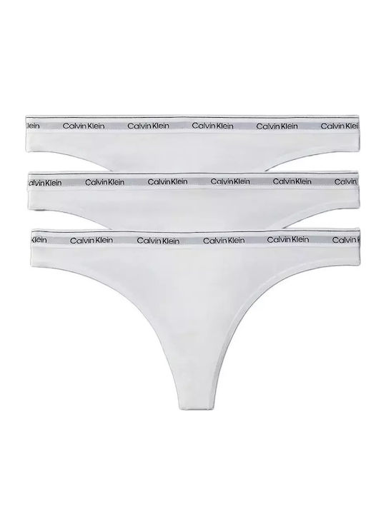 Calvin Klein Βαμβακερά Women's String 3Pack White