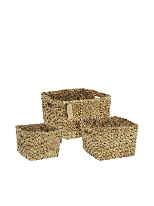 Set of Decorative Baskets Straw with Handles 3pcs Zaros