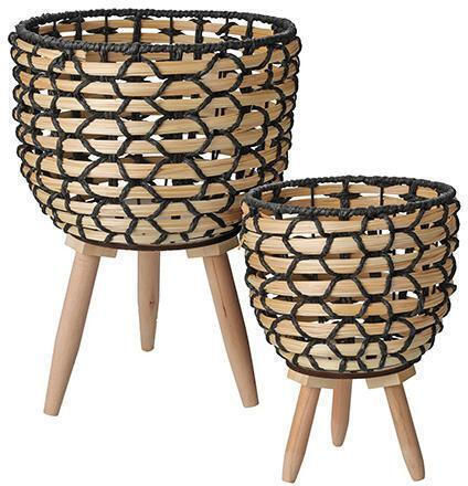 Zaros Pflanzentöpfe Korbweide Beige mit Gestell 26x26cm 2Stücke