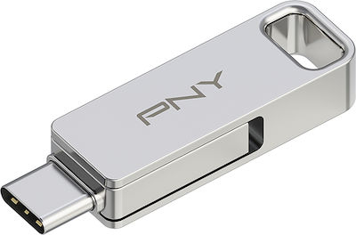 PNY Duo Link 64GB USB 3.2 Stick cu conexiune USB-A & USB-C Argint