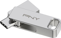 PNY Duo Link 128ГБ USB 3.2 Стик с връзка USB-A & USB-C сребърен