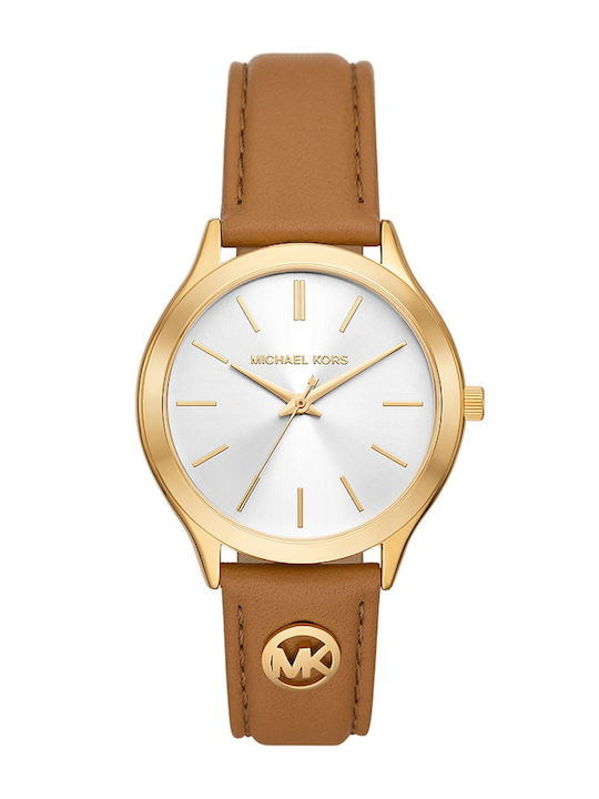 Michael Kors Runway Γυναικείο Ρολόι 38mm Μπαταρίας με Καφέ Δερμάτινο Λουράκι