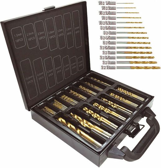 Set of 100 Drills HSS with Cylindrical Shank for Metal
