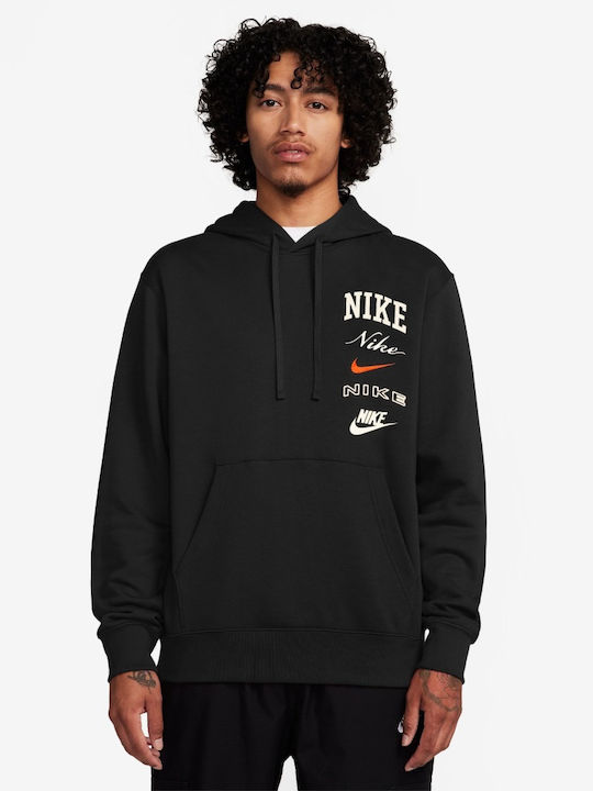 Nike Club Φούτερ με Κουκούλα Μαύρο